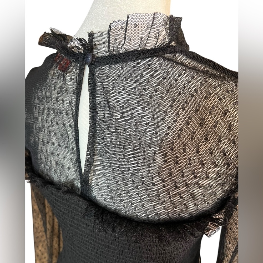 RENE DERHY Paris Goth Polka Dot Black Lace Layered Tulle Maxi Dress Sz S French - Picture 6 of 15